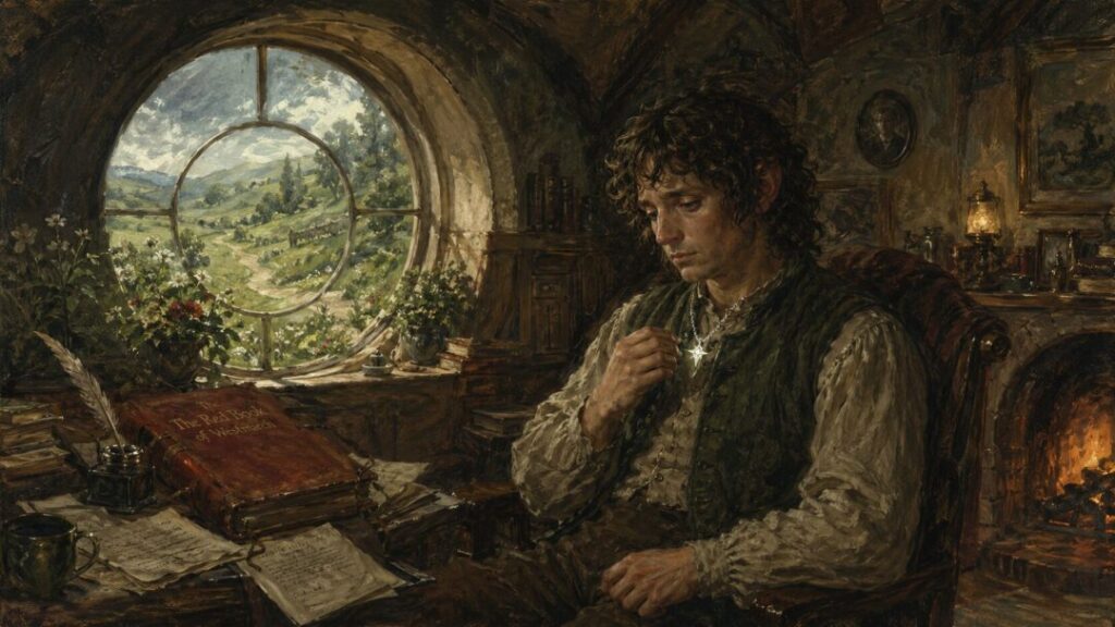 Contemplation by the glowing pendant