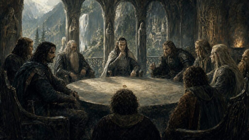 Council of the ring in twilight