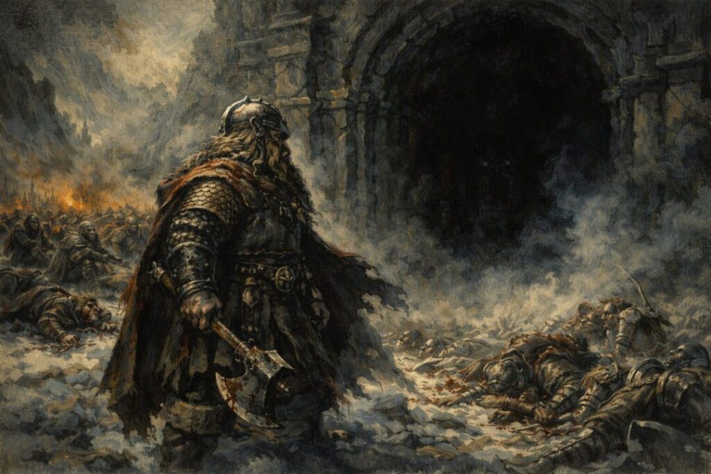 Dáin Ironfoot at Moria's threshold