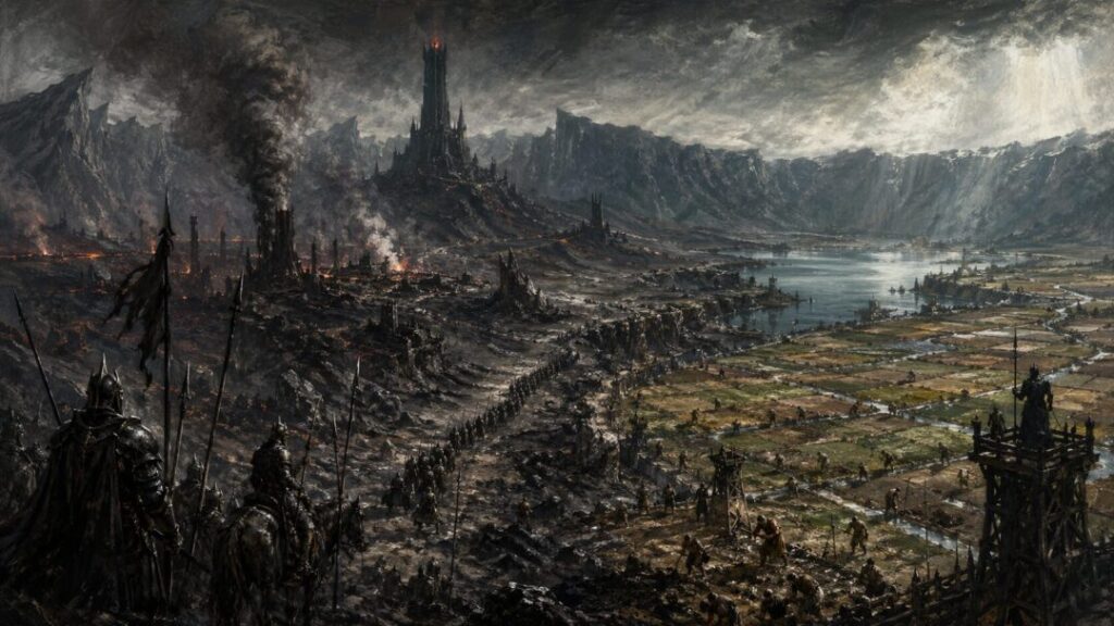 Dark army over desolate lands