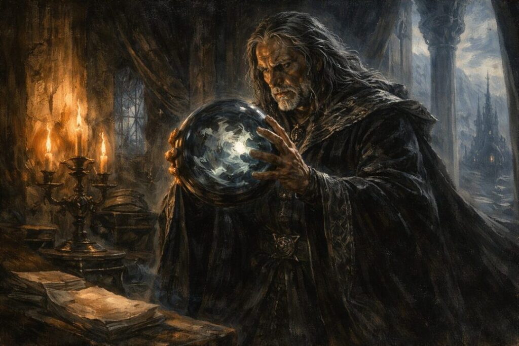 Denethor and the glowing palantír