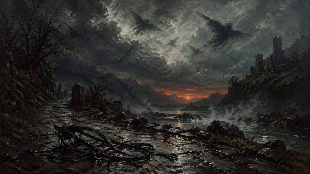 Desolate road beneath a stormy sky