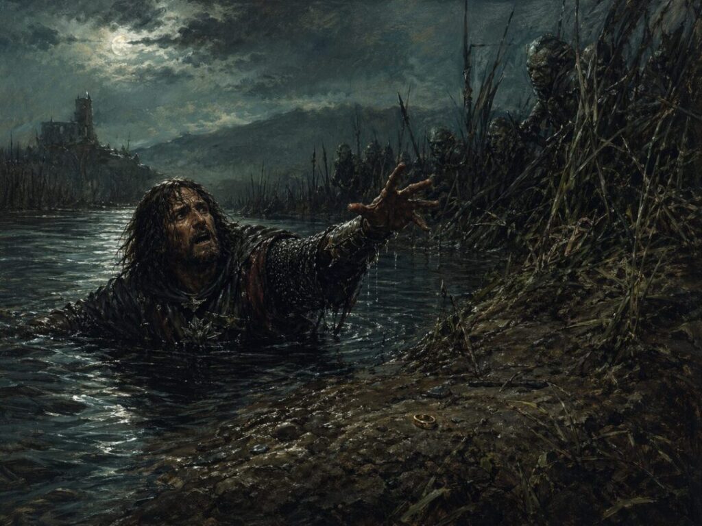 Desperate reach in a moonlit swamp