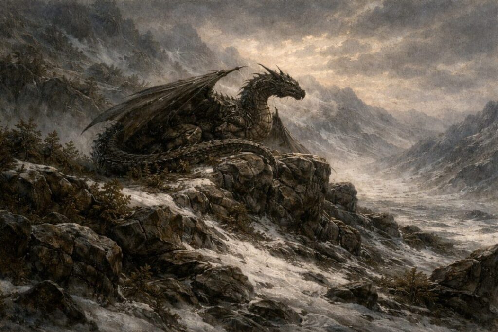 Dragon in a frozen wilderness