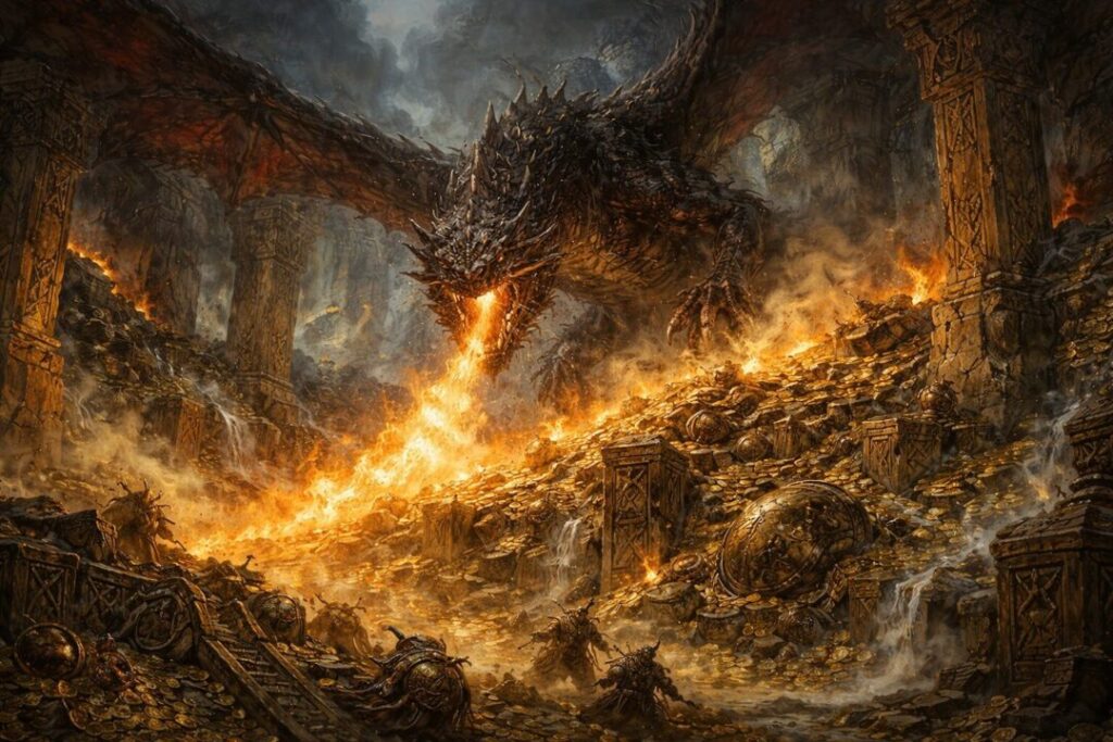 Dragon's wrath over dwarven treasure