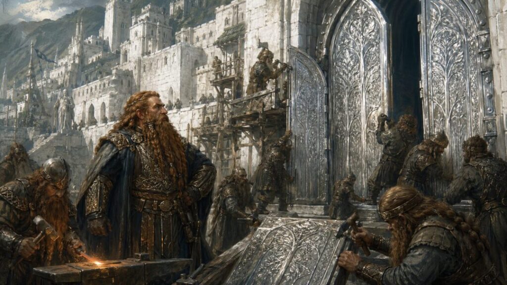 Dwarven craftsmen forge a grand gate