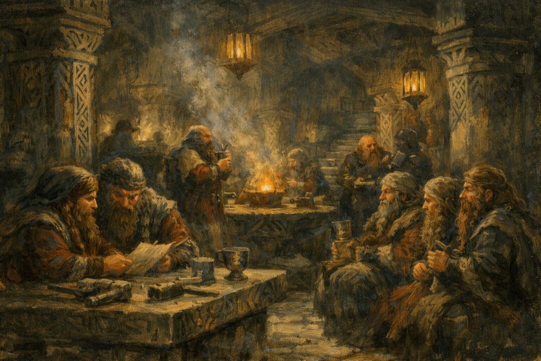 Dwarven hall in warm light