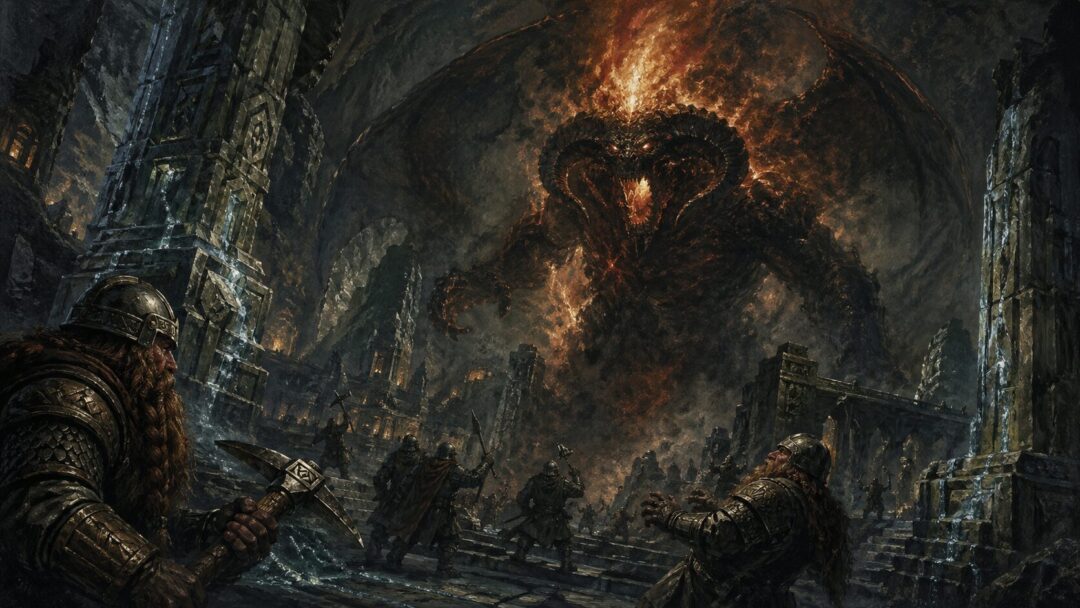 Dwarves face the fiery dark beast