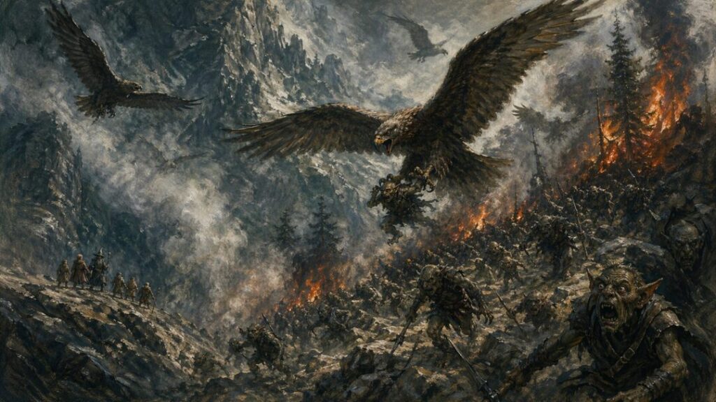 Eagles, fires, and fleeing warriors