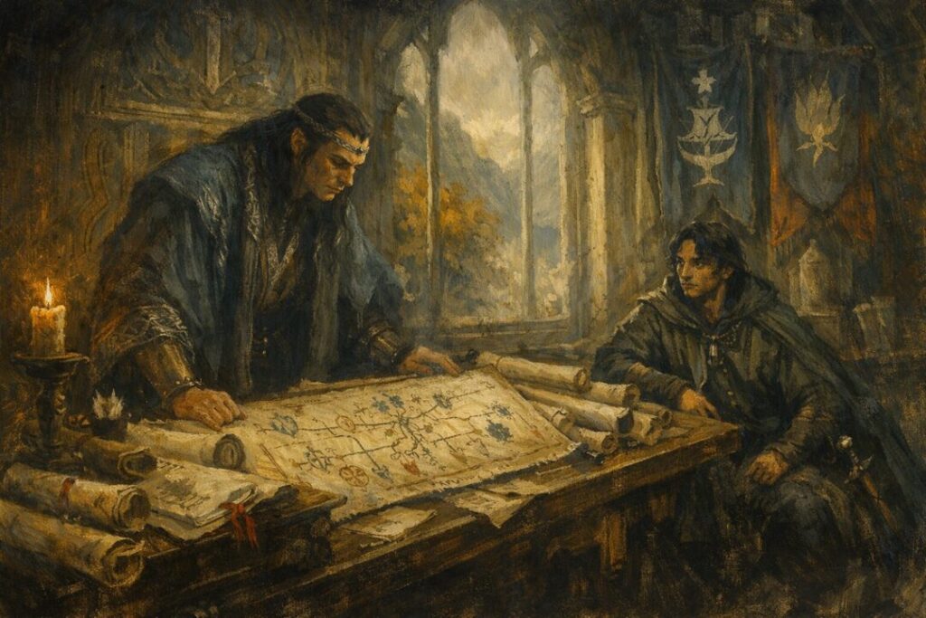 Elrond and Aragorn in Rivendell