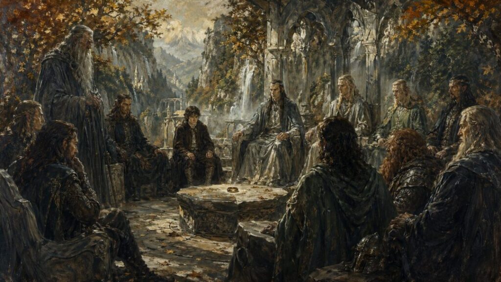 Elven council in autumn ruins