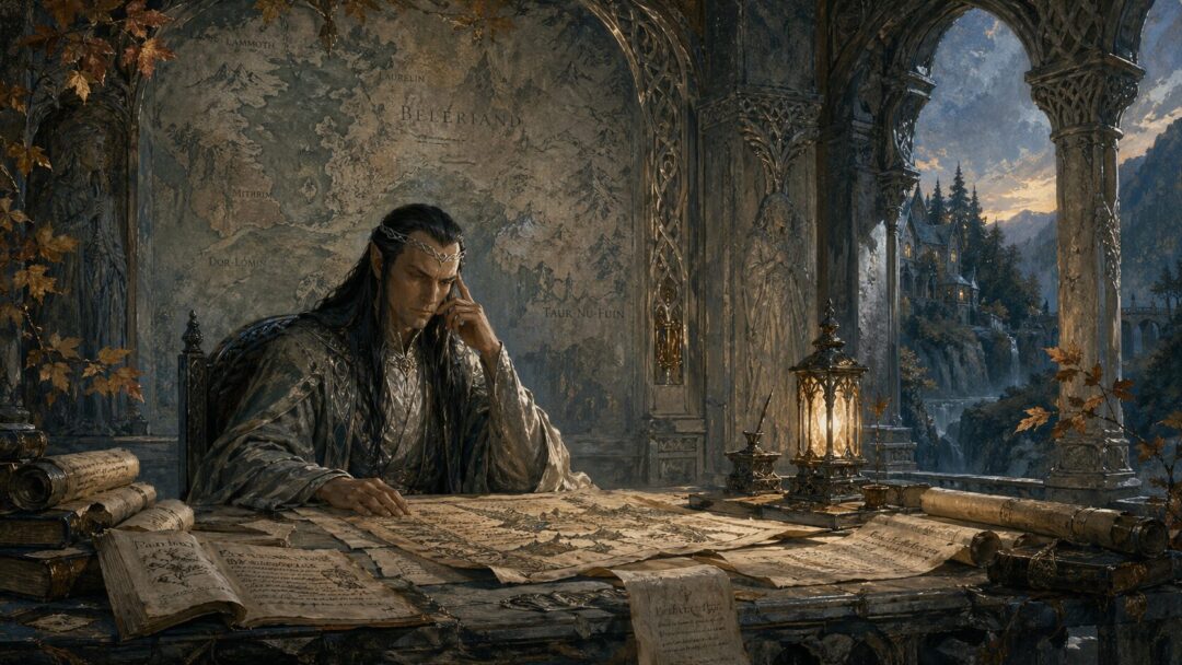 Elven scholar in a twilight study