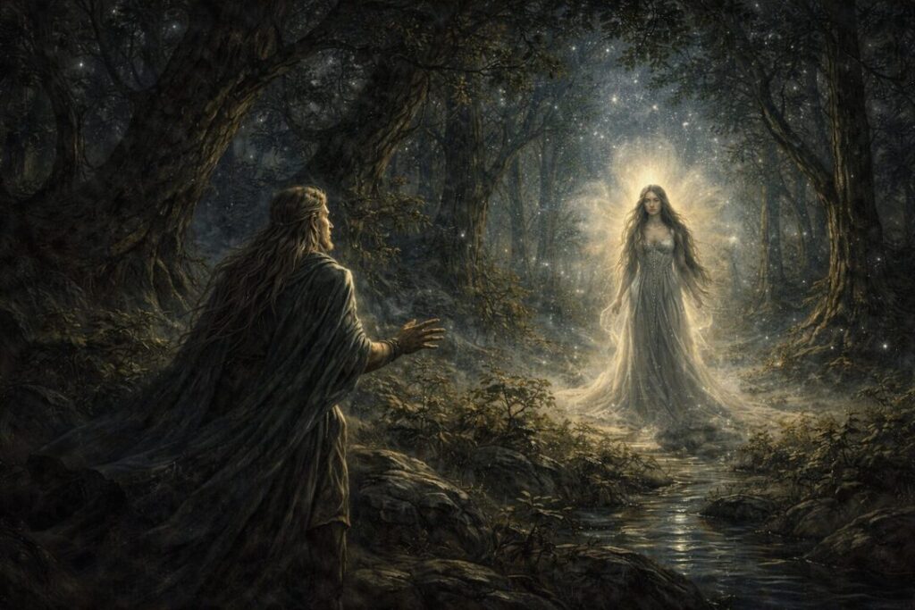 Elwë meets Melian in twilight glade