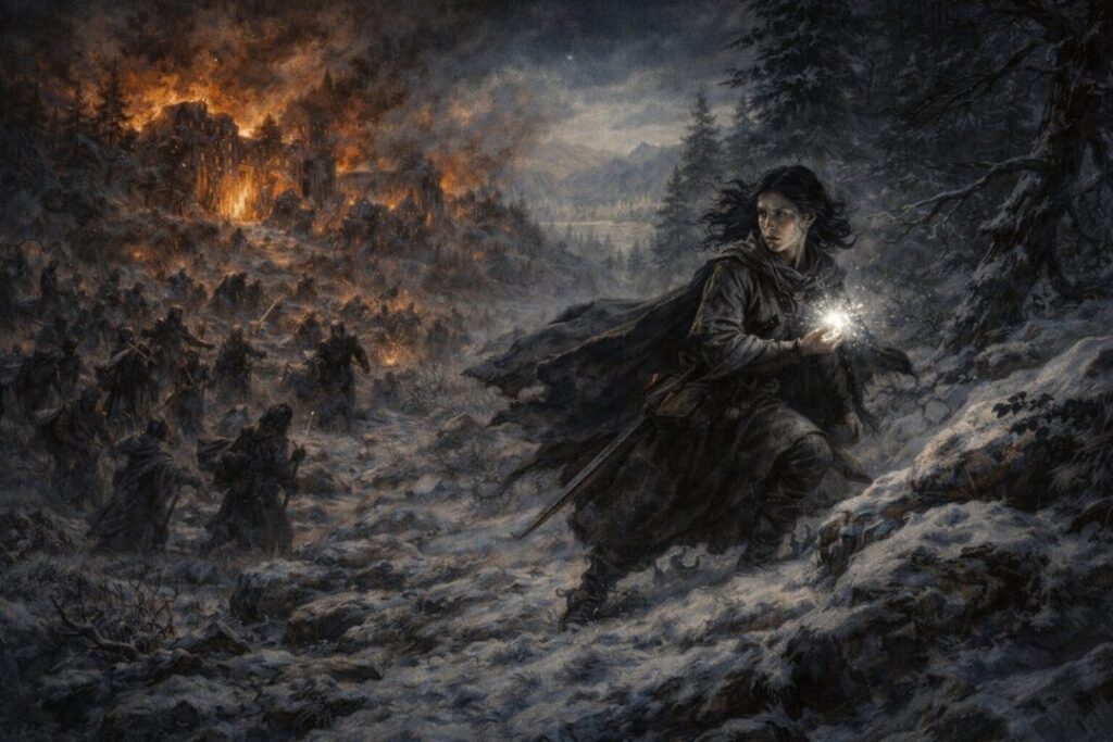 Elwing flees the burning Menegroth