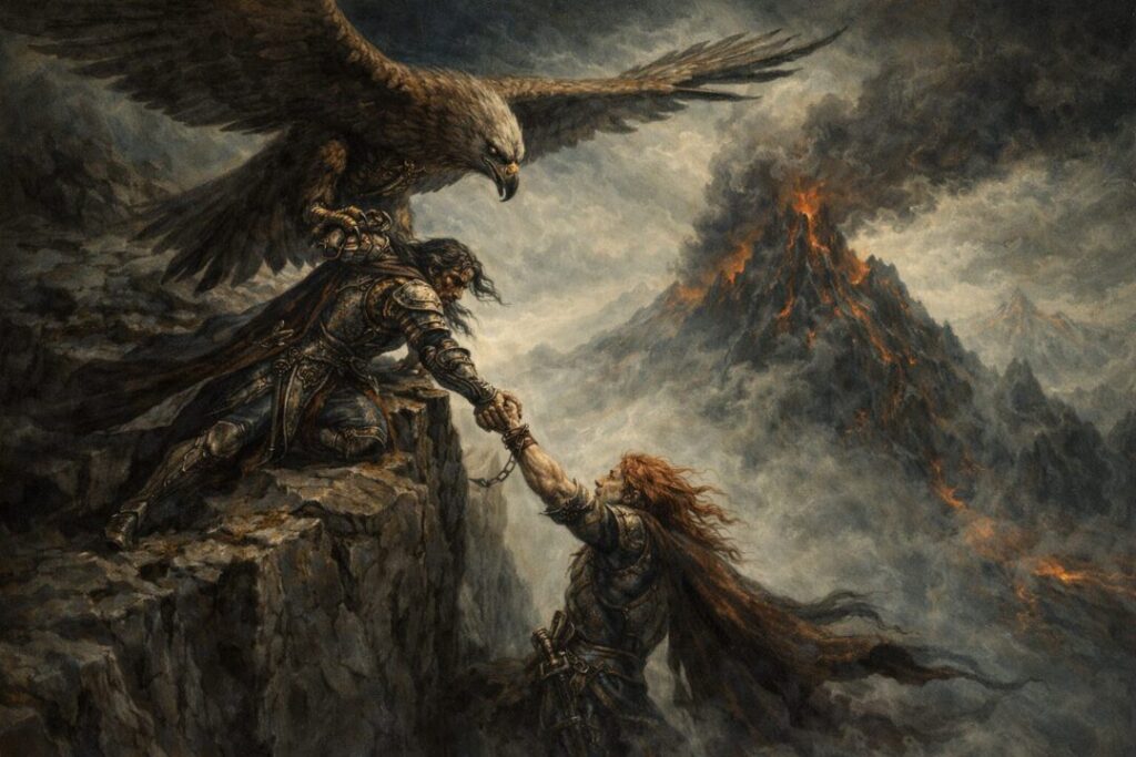 Fingon’s rescue of Maedhros atop Thangorodrim