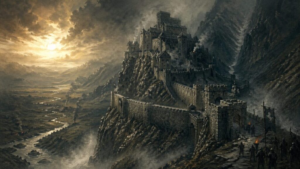 Fortress on the stormy mountain ridge
