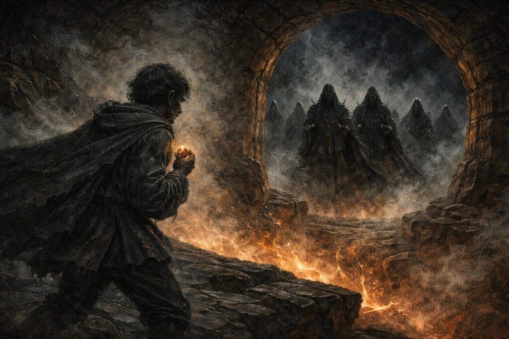 Frodo and the Nazgûl at Sammath Naur