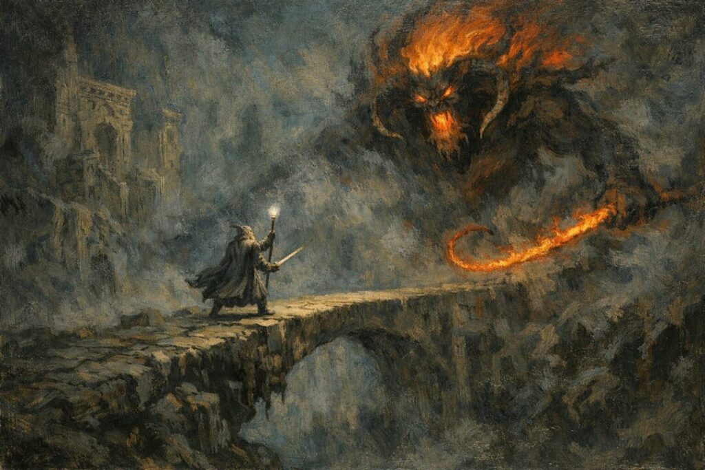 Gandalf faces the Balrog on Khazad-dûm bridge