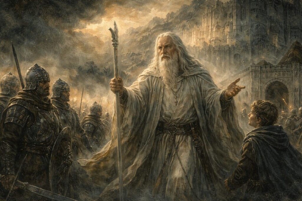 Gandalf leads at Minas Tirith's gates