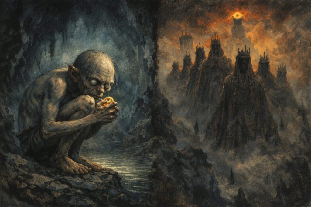 Gollum and the Nazgûl divided