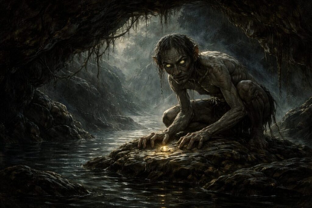Gollum's obsession in the dark cave
