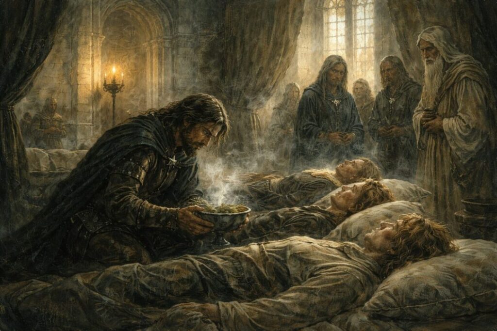 Healing hands in Minas Tirith lotr