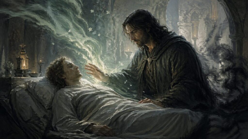 Healing light in shadowed sanctuary