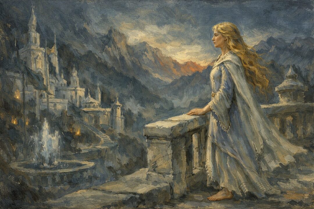 Idril gazing over Gondolin at dusk