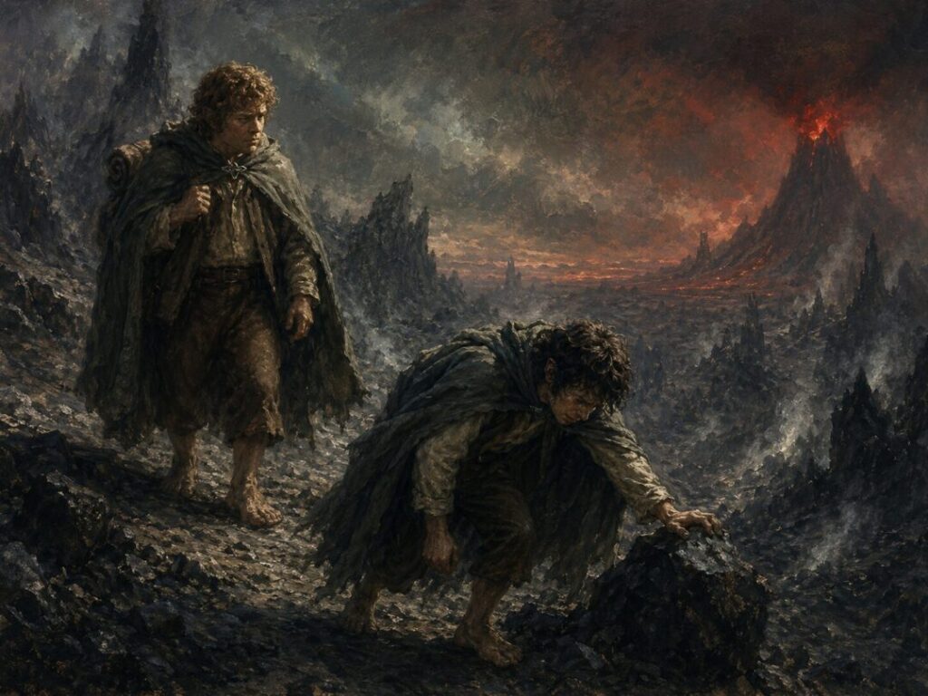 Journey through a volcanic wasteland lotr