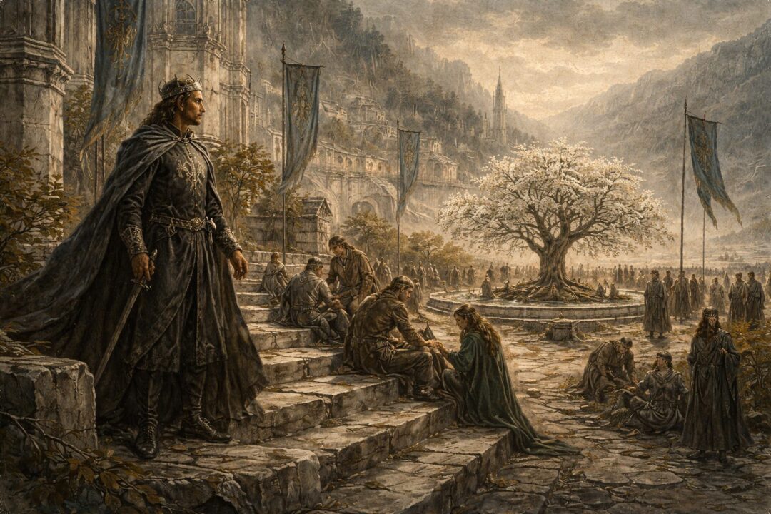 King Aragorn in Minas Tirith courtyard