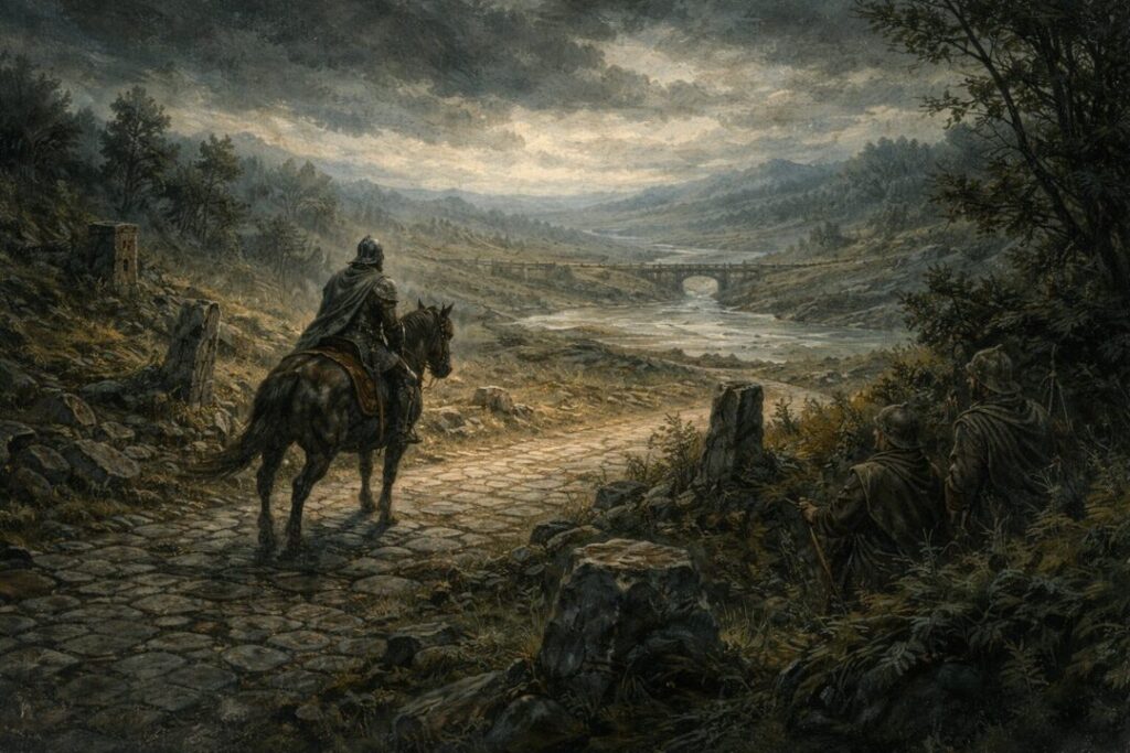 Lone rider through Eriador's ruins