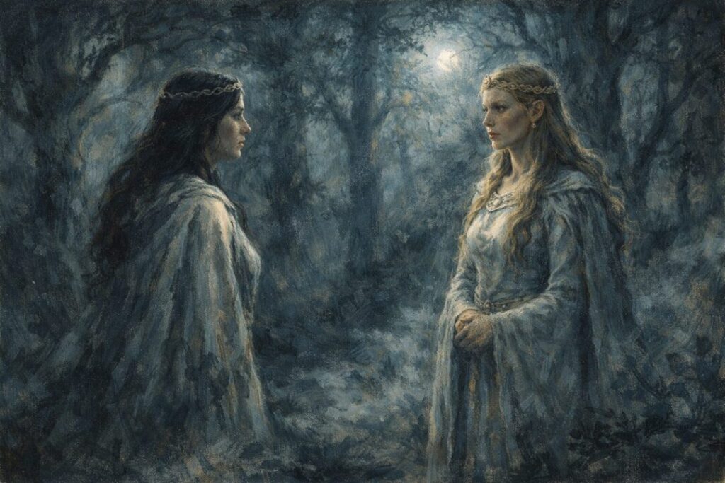 Moonlit encounter in the ancient glade