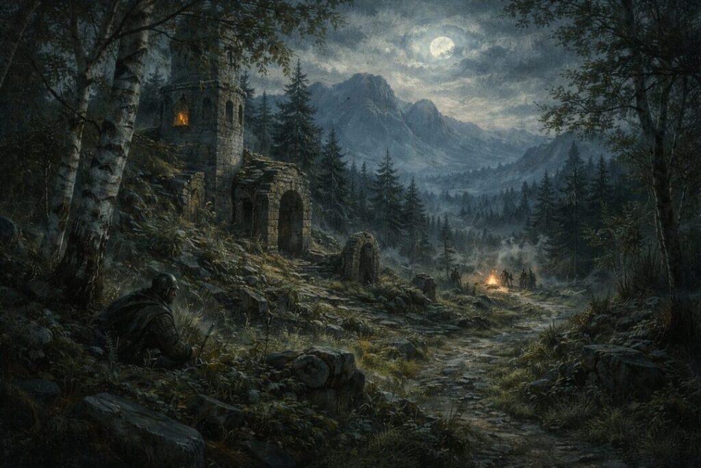 Moonlit ruins of Ithilien