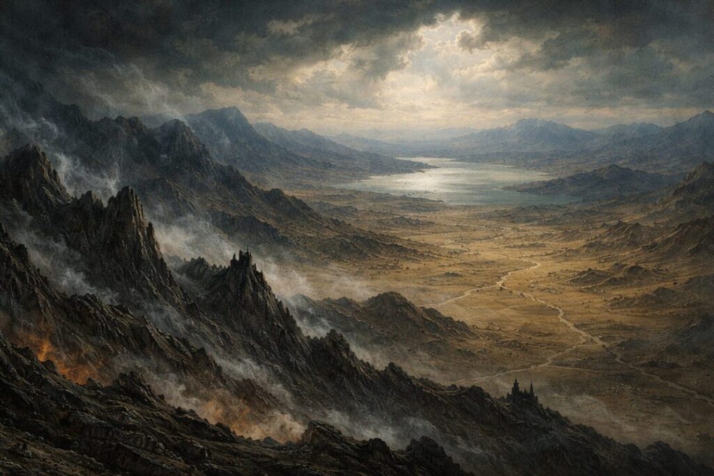 Mordor's dark expanse and distant shores