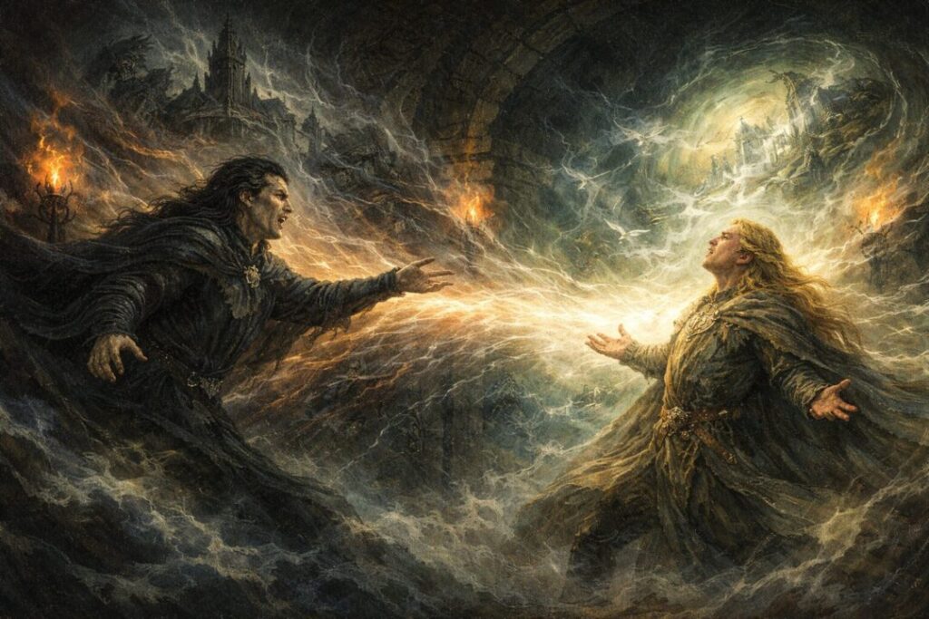 Mystical duel of light and shadow