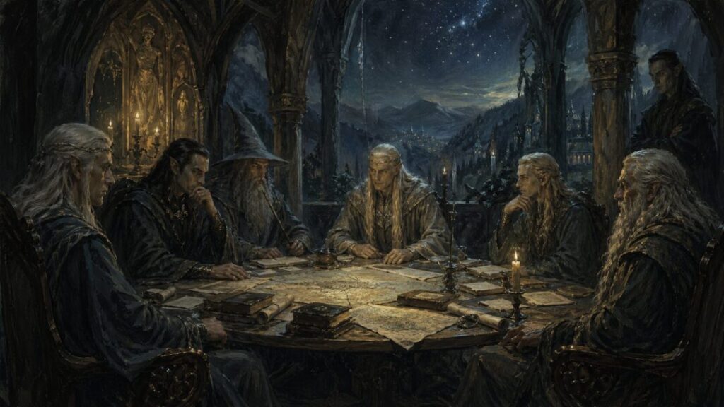 Night council in the ancient hall