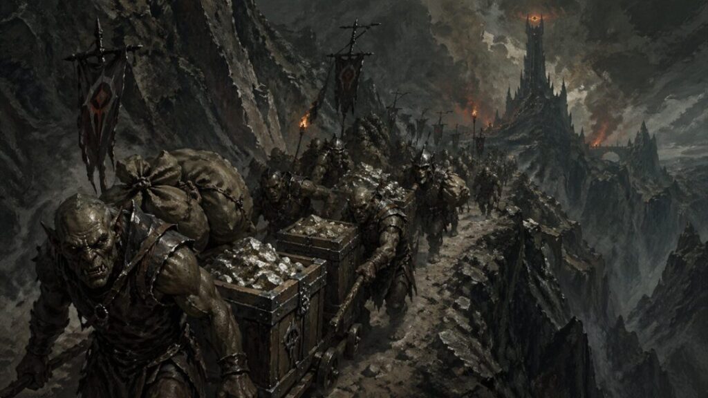 Orc caravan marching to the fortress
