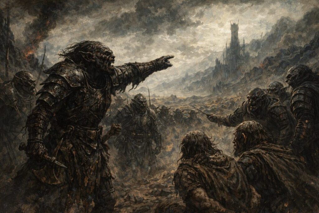Orcs near Isengard, bound prisoners onward