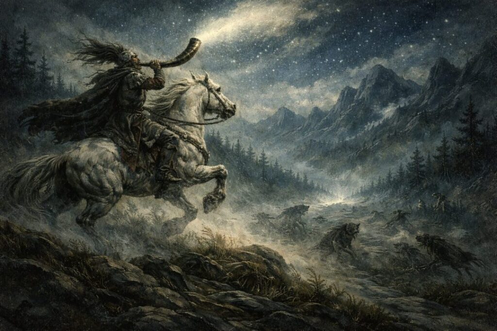 Oromë rides through shadowed lands