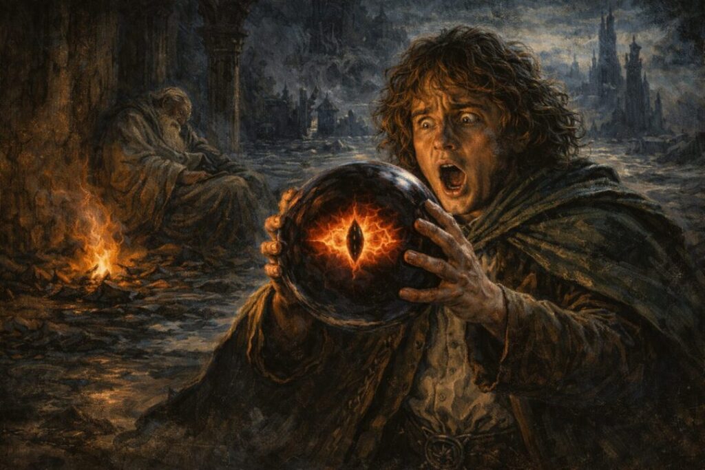 Pippin and the fiery Eye of Sauron