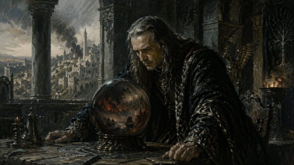 Prophecy in the shadowed hall