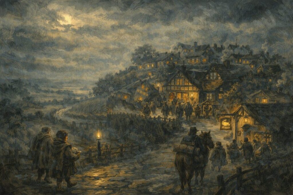 Rainy evening in Bree village