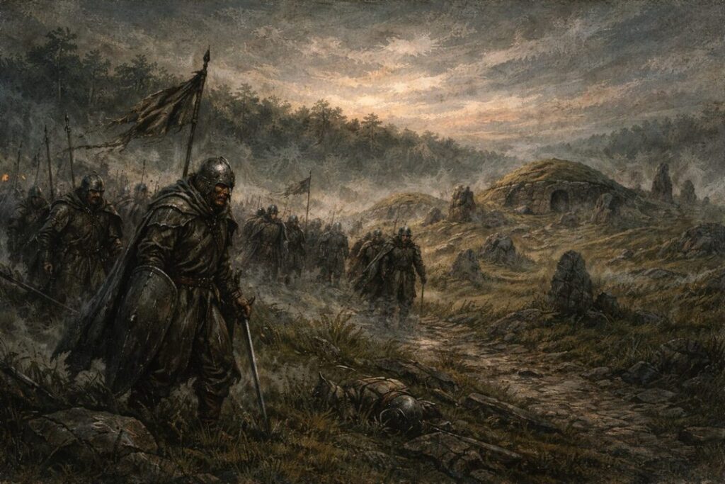 Retreat through the Barrow-downs at twilight