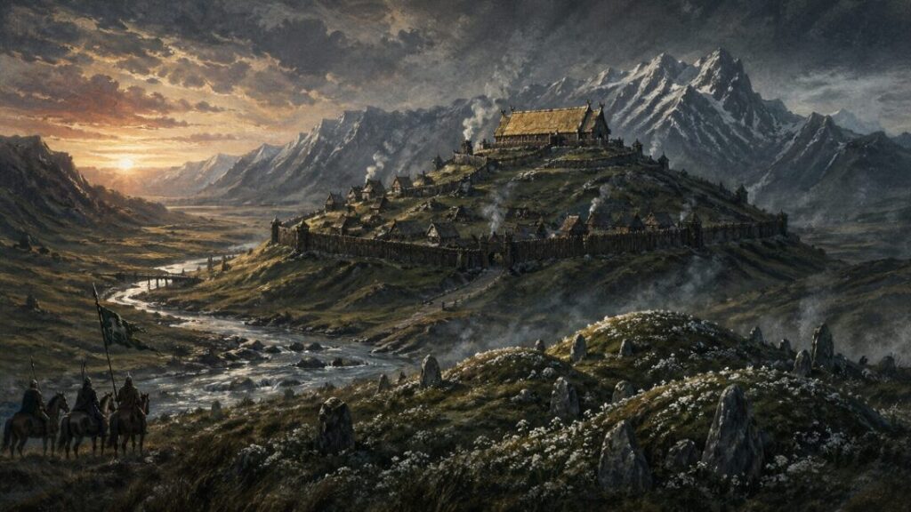 Riders at dawn before the stronghold