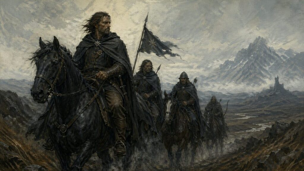 Riders through the misty moors