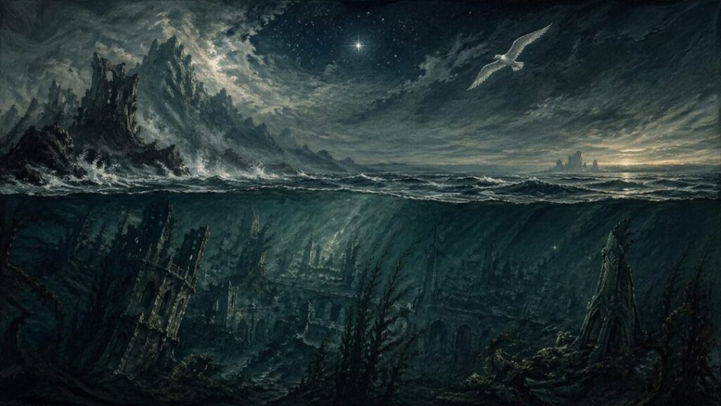 Ruins beneath stormy seas