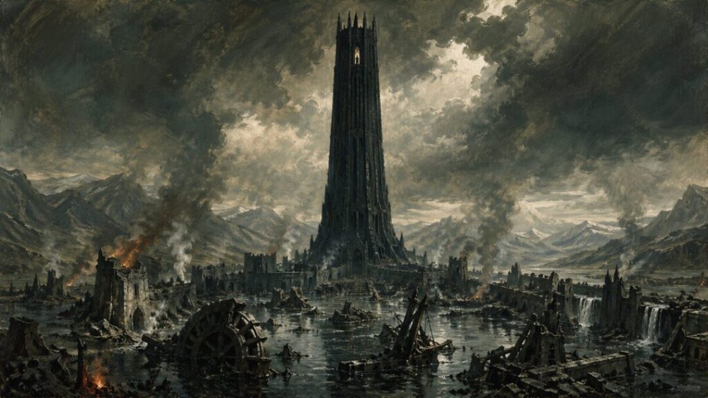 Ruins of a flooded fortress tower