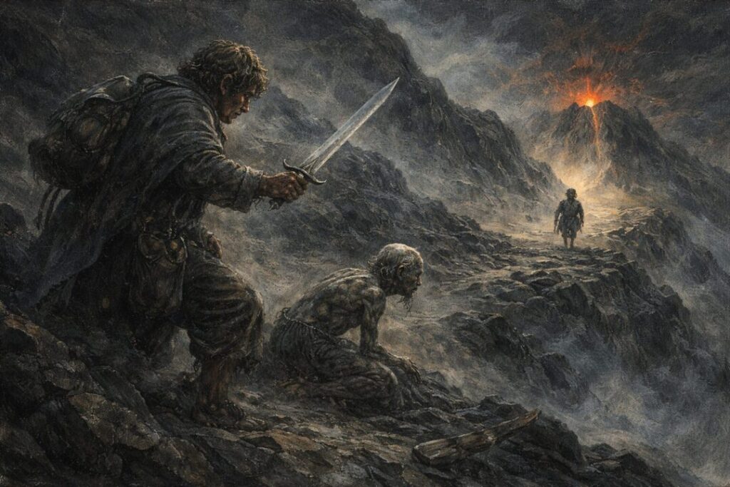 Sam's struggle on Mount Doom