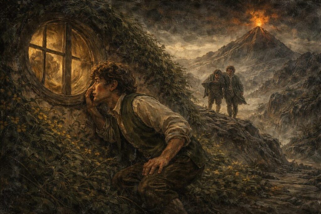 Samwise at twilight, watching destiny unfold
