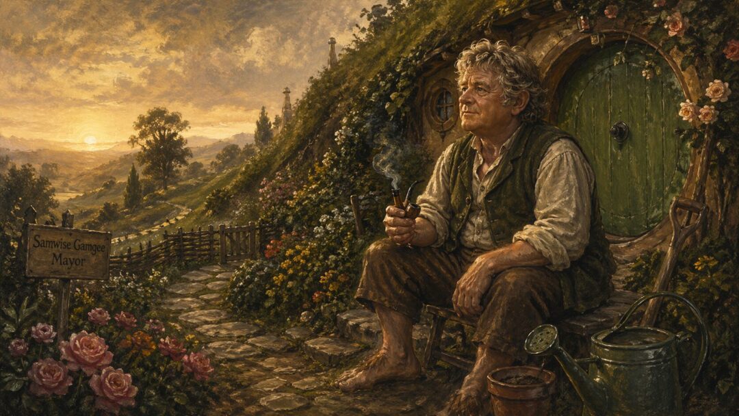 Samwise's peaceful garden at sunset